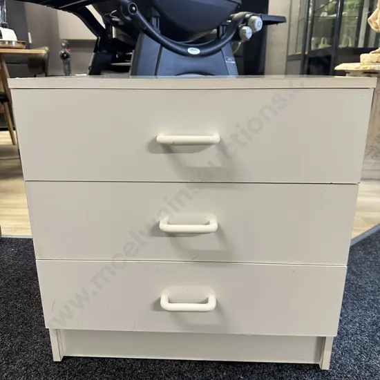 White 3 Drawer Lowboy. H60 W60 D40cm