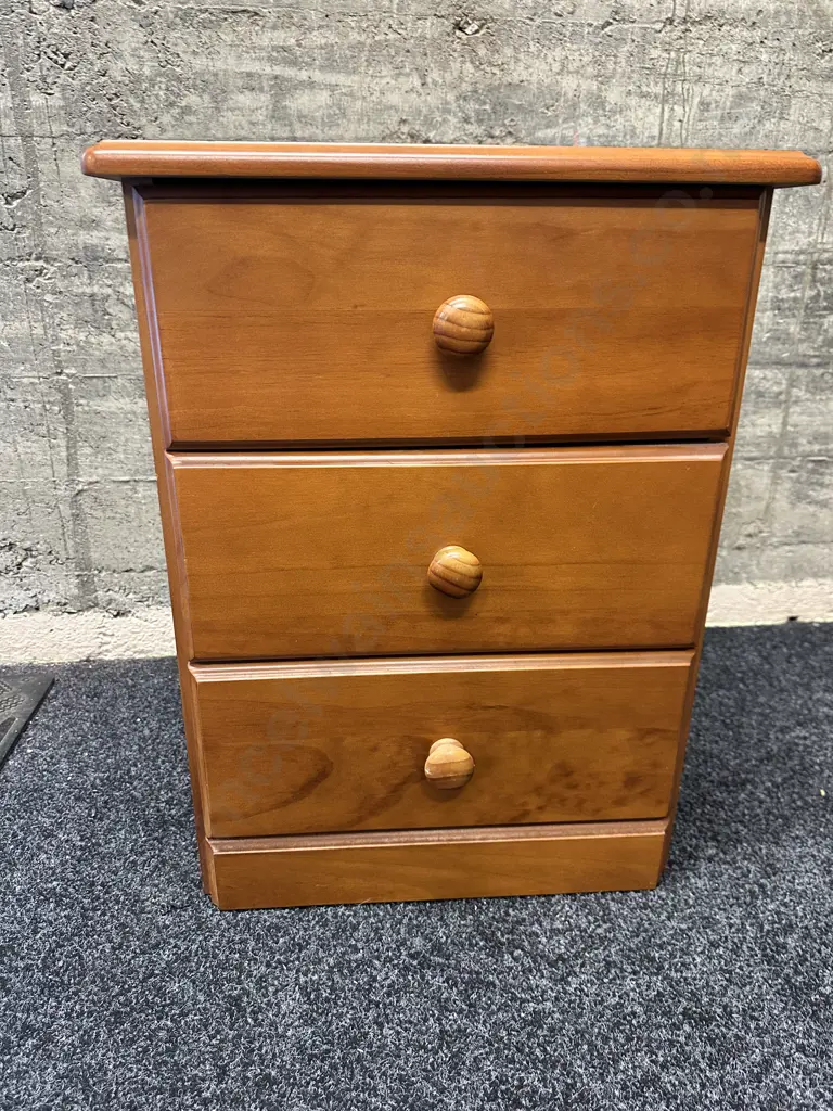 Pine 3 Drawer Bedside. H62 W47 D43cm Image 1++