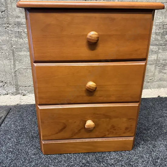 Pine 3 Drawer Bedside. H62 W47 D43cm