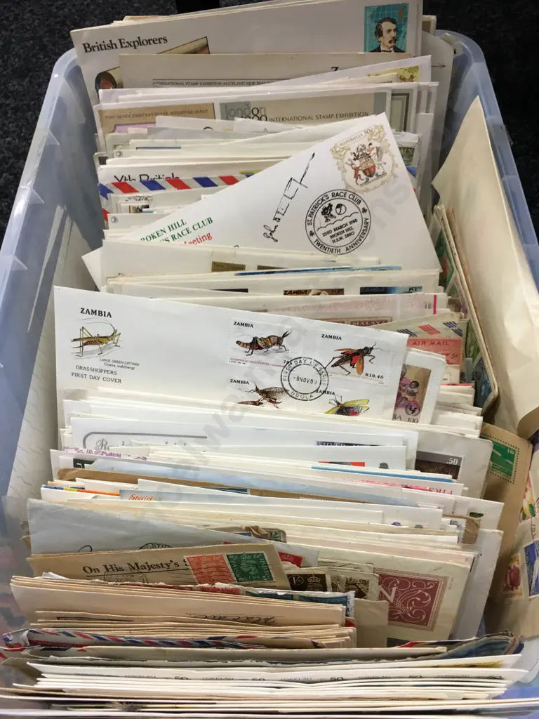 Clear Bin of Assorted Stamps, British Explorers, Zambia Etc Image 1++