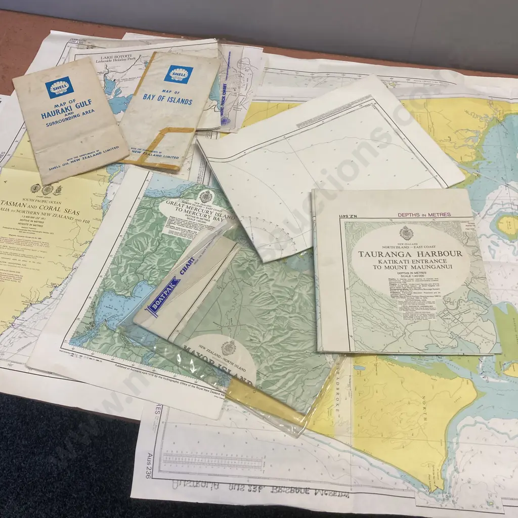 Maps - Brisbane Moreton, Tauranga Harbour, Tasman & Coral Seas, Lake Rotoiti Etc Image 1++
