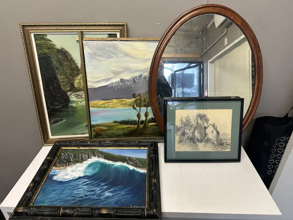 Assorted Artworks & Wooden Framed Oval Mirror. 65 x 50cm Image 1++