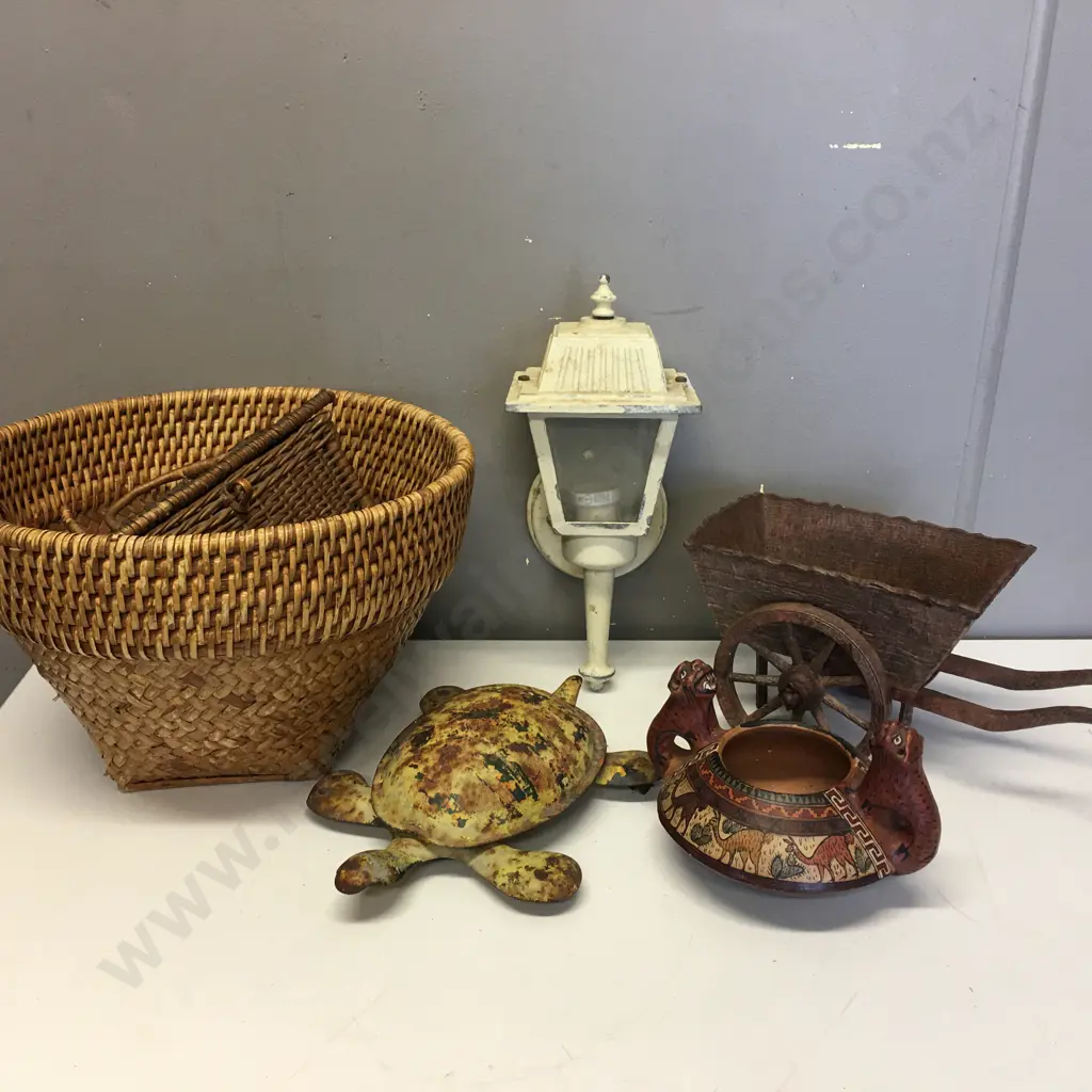 Vintage Baskets, Miniature Wheelbarrow & Outdoor Light Image 1++