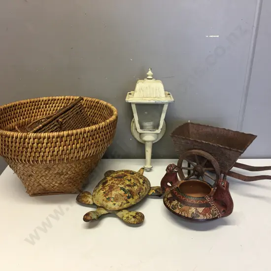 Vintage Baskets, Miniature Wheelbarrow & Outdoor Light