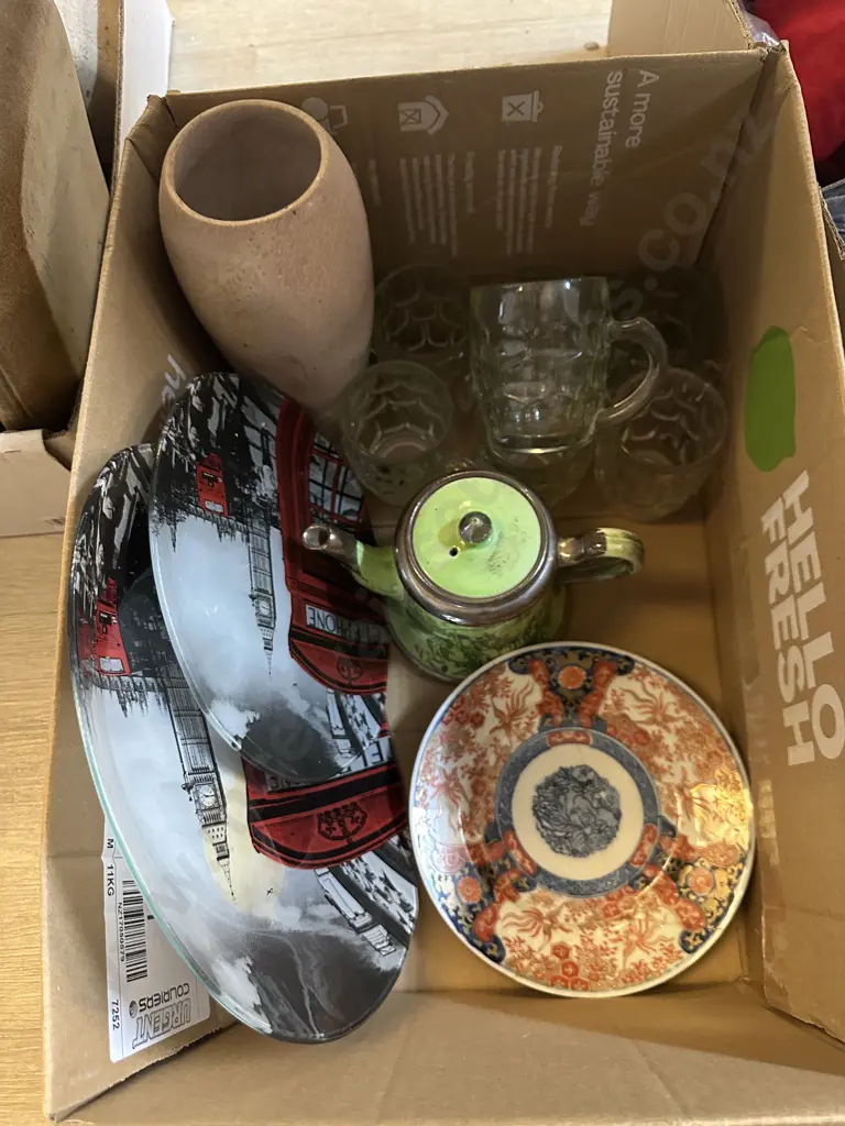 Assorted China & Glass Items Including Large Blue Bowls Image 1++