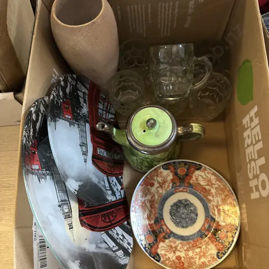 Assorted China & Glass Items Including Large Blue Bowls