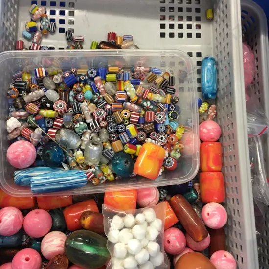 Large Selection Of Beads In Pale Blue Storage Bin