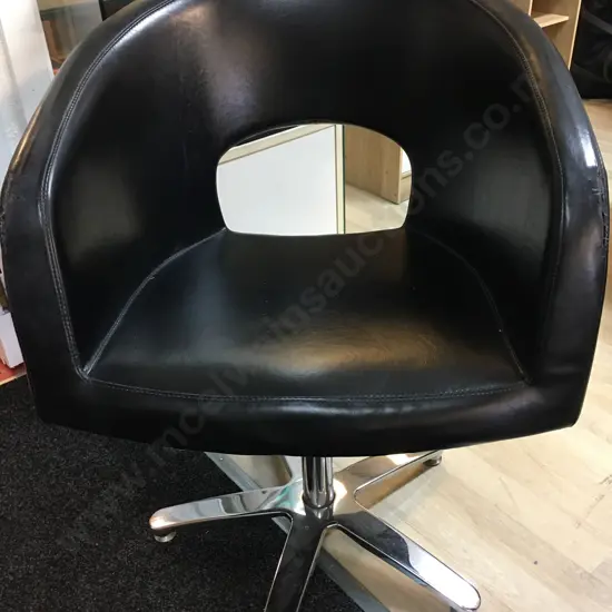 Black Comfortel Styling Chair, Hydraulic Lift, Stainless Steel 5 Star Base (Arms Wearing)