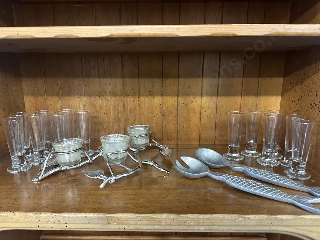 Footed Shot Glasses, Candle Holder, Fish Serving Spoons Image 1++