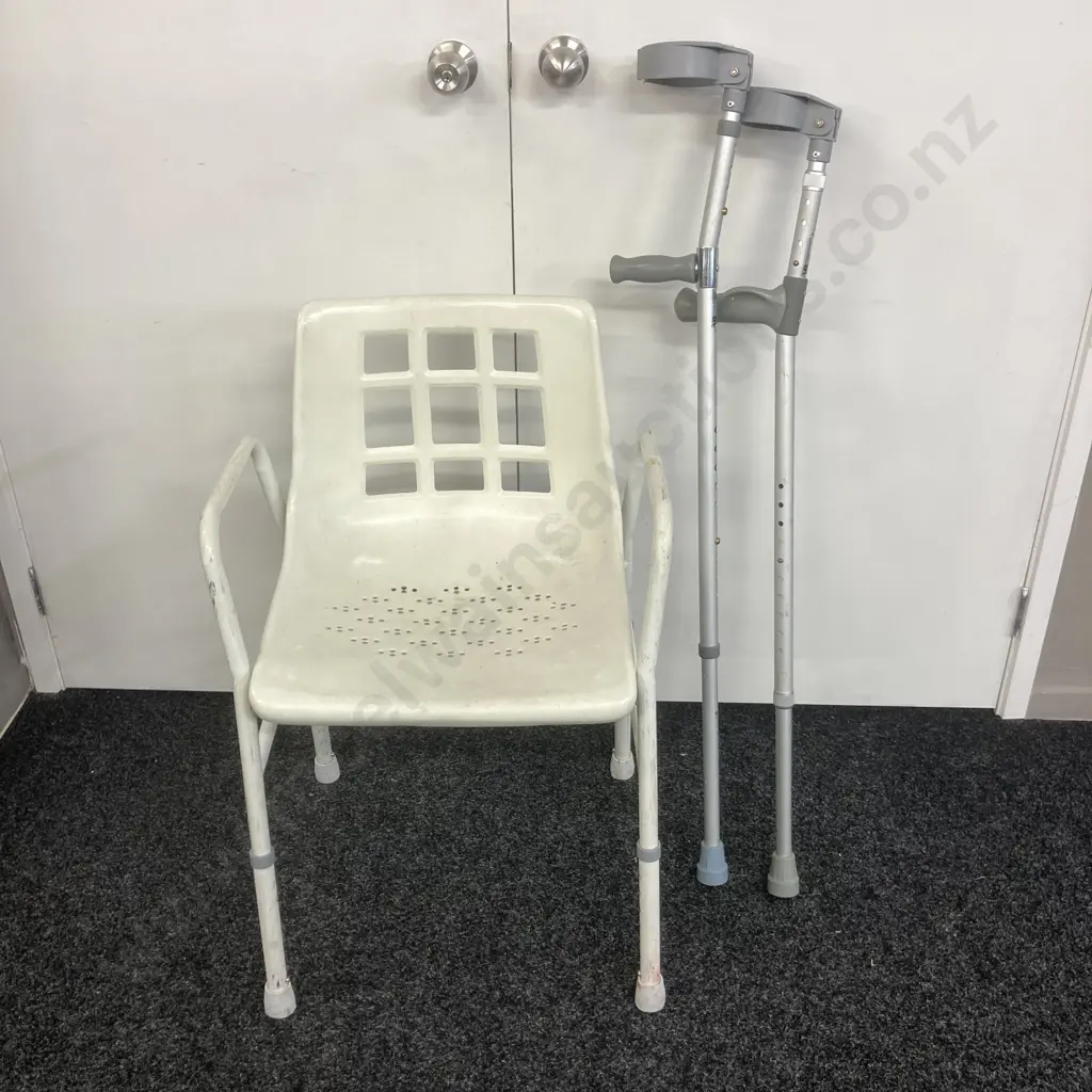 Invalids Shower Chair & Pair of Crutches Image 1++