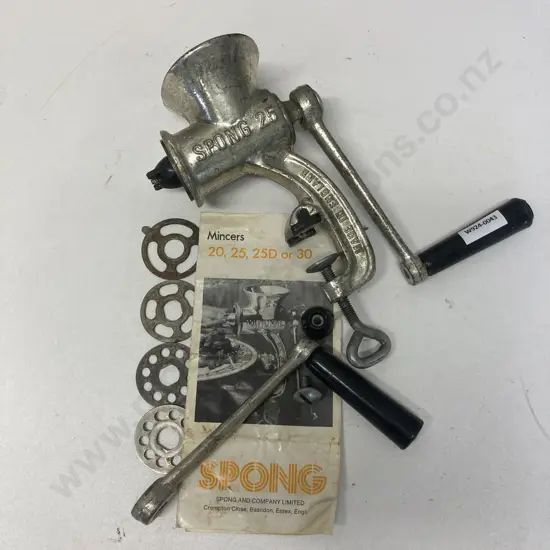 Vintage Spong 25 Mincer With Blades & Instructions, Made In England