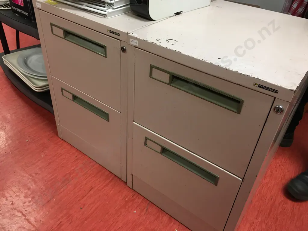 Pair of Pink Colour Precision 2 Drawer Metal Filing Cabinets Image 1++