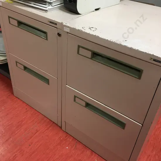 Pair of Pink Colour Precision 2 Drawer Metal Filing Cabinets