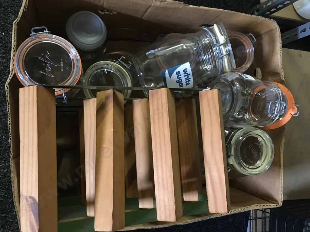 Assorted Glass Canisters & Wine Rack Image 1++