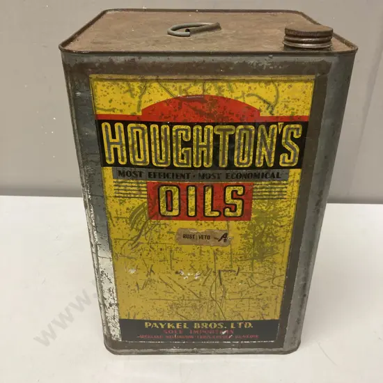 Rare Vintage Houghton's Oil Can. Paykel Bros New Zealand 4 Gallon Oil Can c1930s. 35 x 24cm