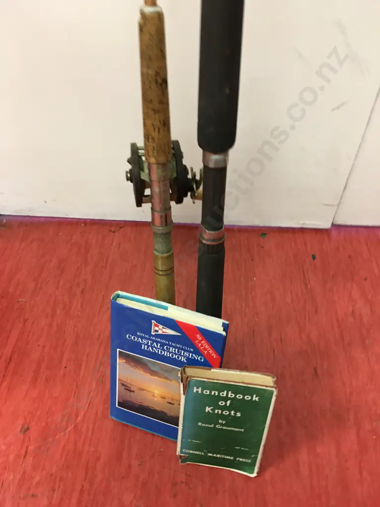 Raoul Graumont Handbook of Knots, Royal Akarana Coastal Cruising Handbook & Pair of Vintage Fishing Rods Image 1++