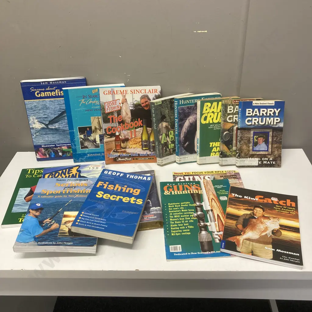 Box Lot Books - Fishing, Hunting, Barry Crump, Motorbike Etc Image 1++