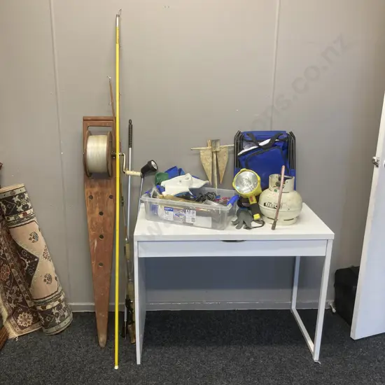 Fishing Items, Gas Bottle, Rods Etc