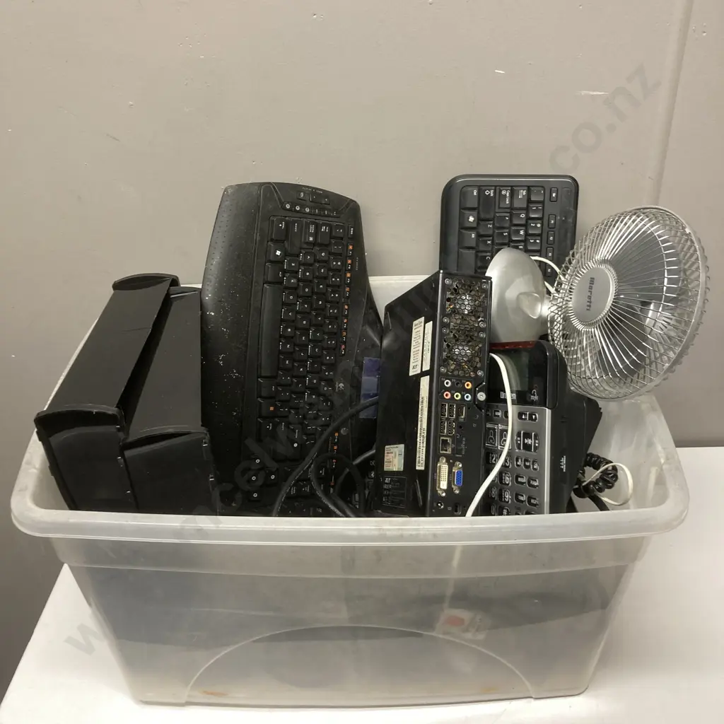 Box lot - Logitech MX 5500 Bluetooth Keyboard, Acer Aspire L3600 Micro Tower PC, Phone, Cables Etc Image 1++