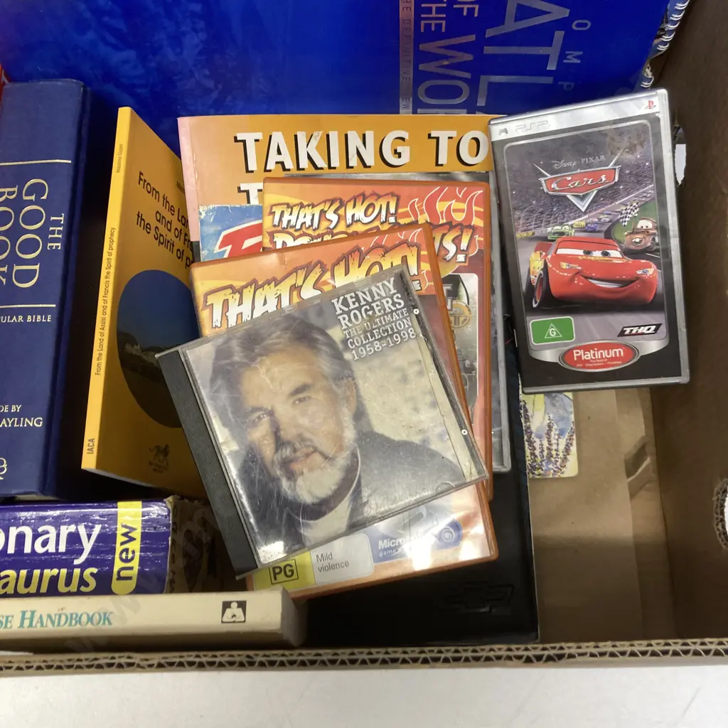 Box Lot Books With PSP & Computer Games - Millers, Chevy Handbook, Atlas Etc Image 1++