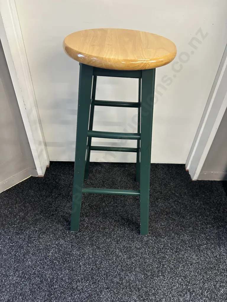 Painted Green/Wooden Seat Bar Stool H74cm. Image 1++