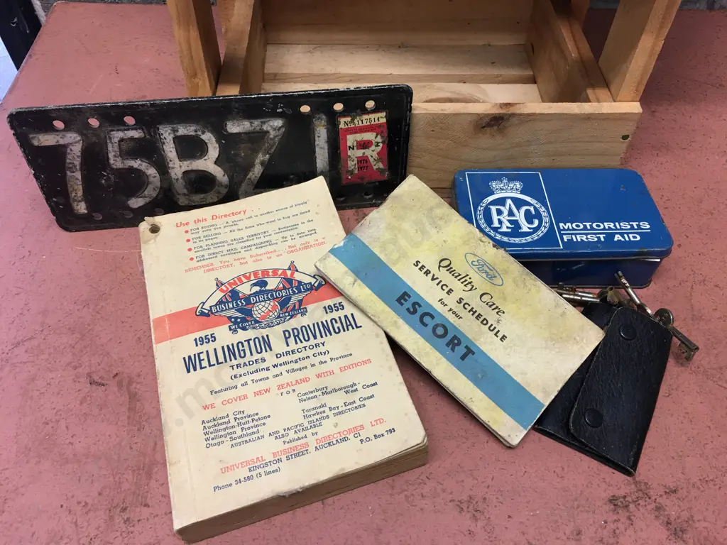 Vintage Items Including College Bag, Wooden Crate Etc Image 1++