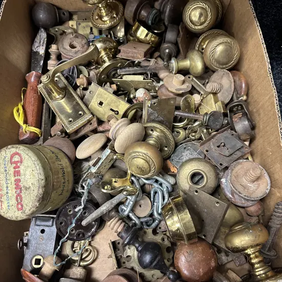 Selection of Hardware Items, Brass Handles, Hooks Etc