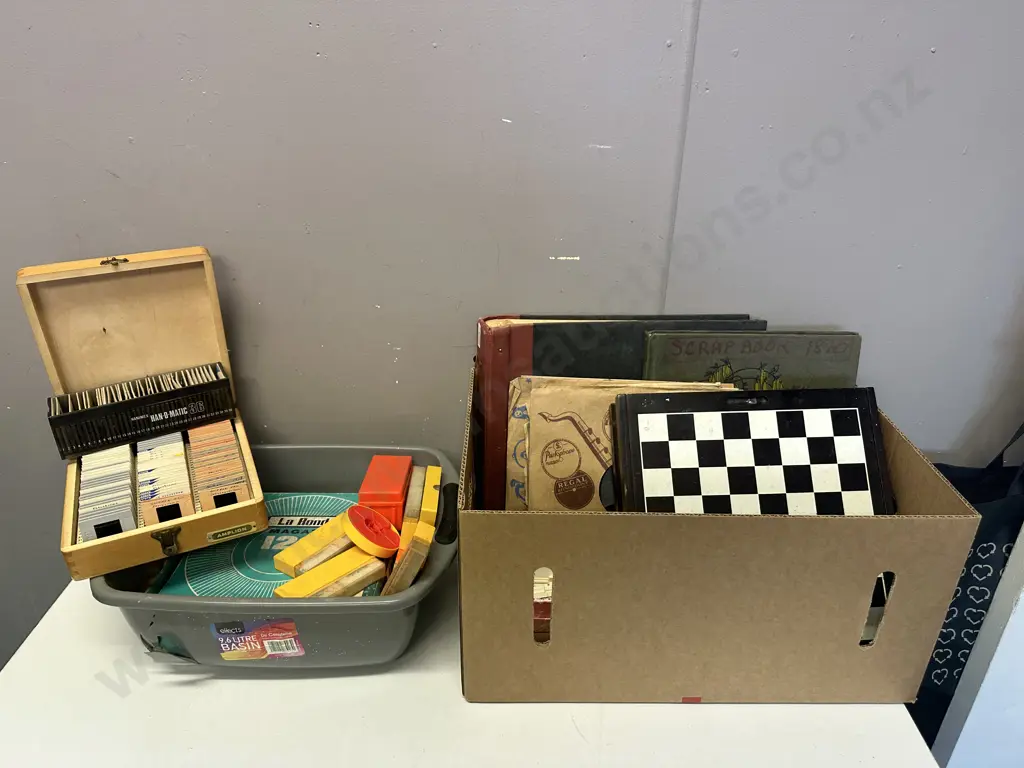Box Lot Vintage 78's, Games, Slides Etc Image 1++