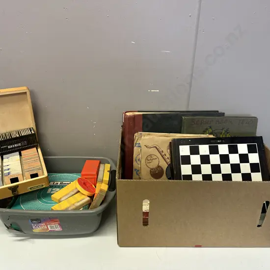 Box Lot Vintage 78's, Games, Slides Etc