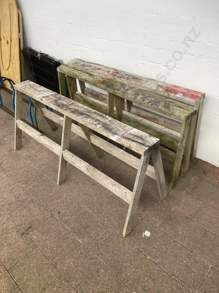 Set of 3 Hinged Wooden Trestles / Sawhorses. 58 x 135cm Image 1++
