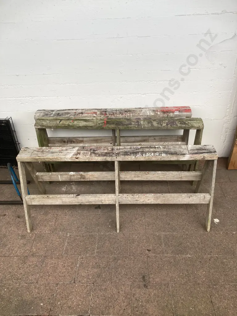 Set of 3 Hinged Wooden Trestles / Sawhorses. 58 x 135cm Image 1++