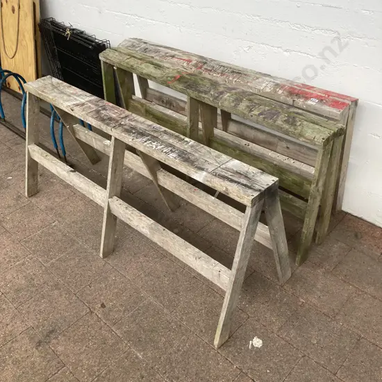 Set of 3 Hinged Wooden Trestles / Sawhorses. 58 x 135cm