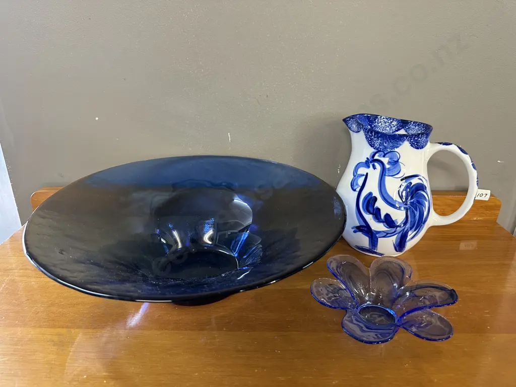 Art Glass Blue Bowls & Petra Ceramics Jug Image 1++
