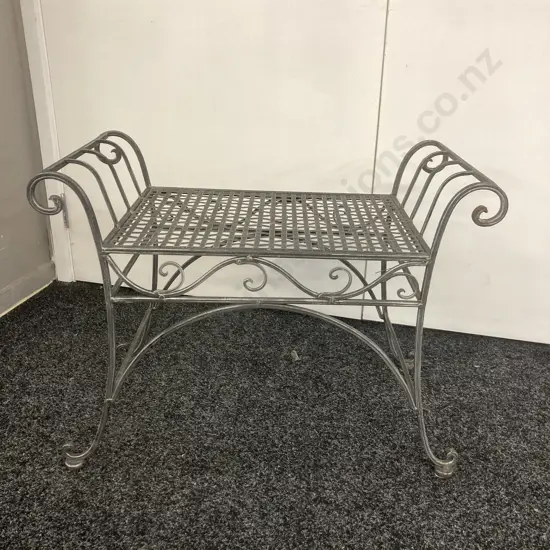 Ornate Wrought Iron Stool. H50 W67 D34cm