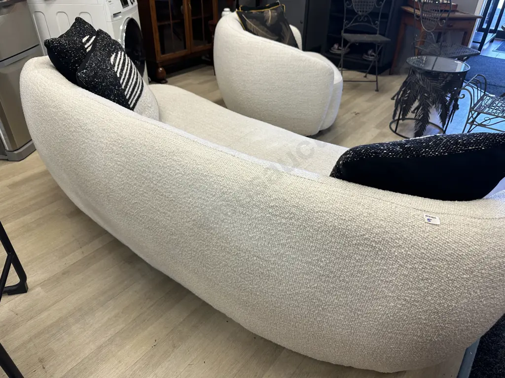 Luca Callie 3 Seater Sofa, Boucle Natural - Ex Farmers (RRP $3399.00) With 3 Designer Cushions Image 1++