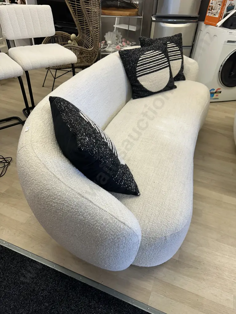 Luca Callie 3 Seater Sofa, Boucle Natural - Ex Farmers (RRP $3399.00) With 3 Designer Cushions Image 1++