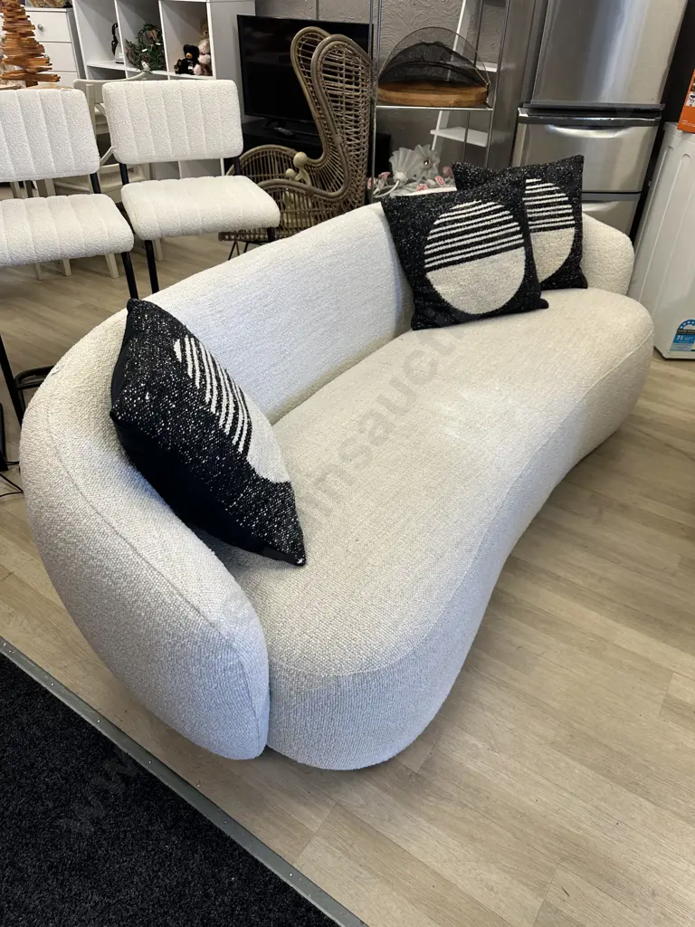 Luca Callie 3 Seater Sofa, Boucle Natural - Ex Farmers (RRP $3399.00) With 3 Designer Cushions Image 1++
