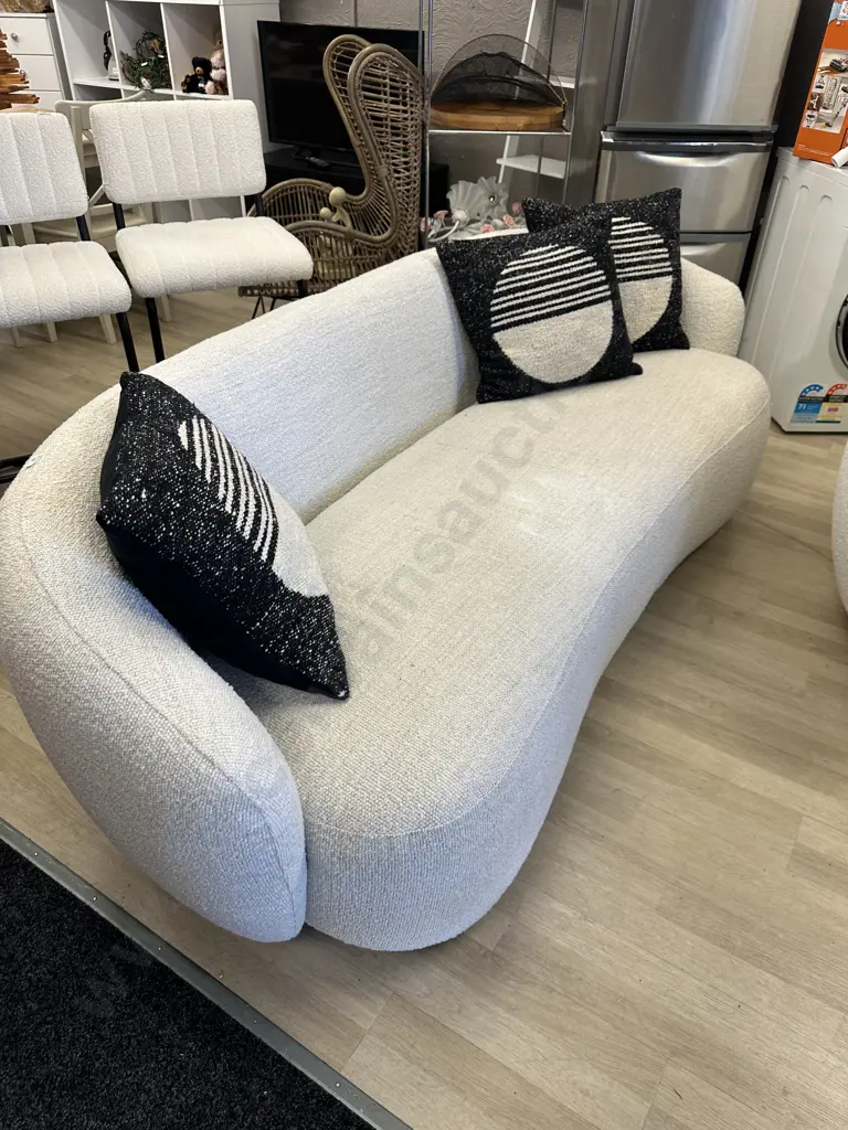Luca Callie 3 Seater Sofa, Boucle Natural - Ex Farmers (RRP $3399.00) With 3 Designer Cushions Image 1++