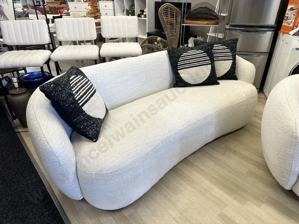 Luca Callie 3 Seater Sofa, Boucle Natural - Ex Farmers (RRP $3399.00) With 3 Designer Cushions Image 1++