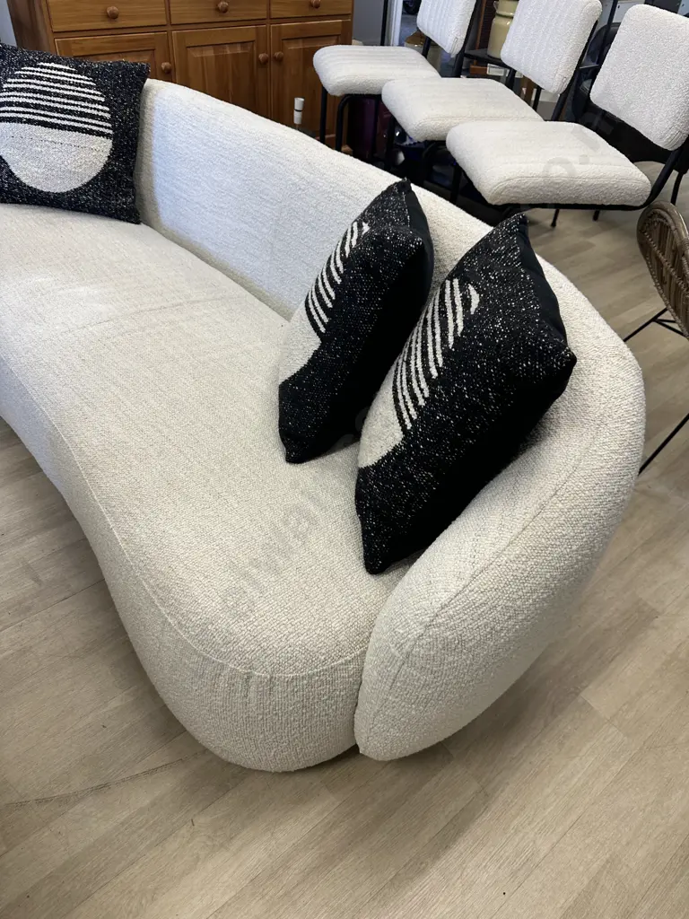 Luca Callie 3 Seater Sofa, Boucle Natural - Ex Farmers (RRP $3399.00) With 3 Designer Cushions Image 1++