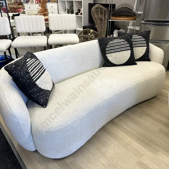 Luca Callie 3 Seater Sofa, Boucle Natural - Ex Farmers (RRP $3399.00) With 3 Designer Cushions