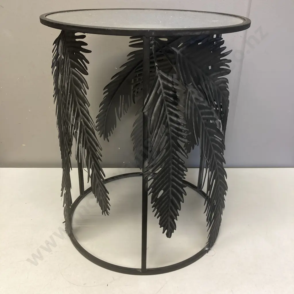 Mirror & Black Metal Leaf Design Side Table. 50 x 40cm Image 1++
