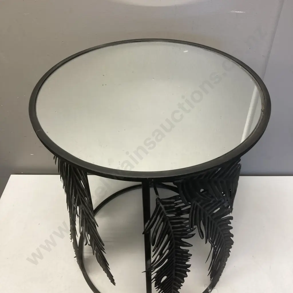Mirror & Black Metal Leaf Design Side Table. 50 x 40cm Image 1++