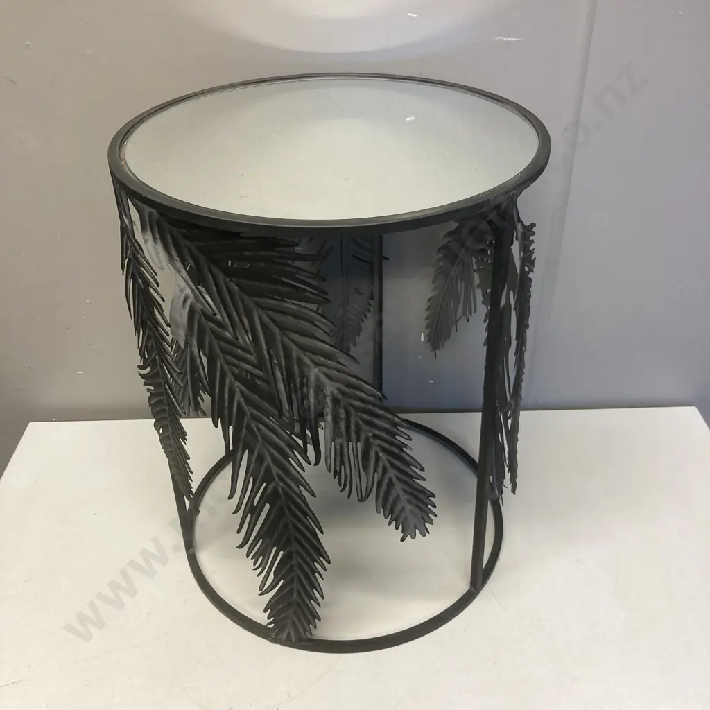 Mirror & Black Metal Leaf Design Side Table. 50 x 40cm Image 1++