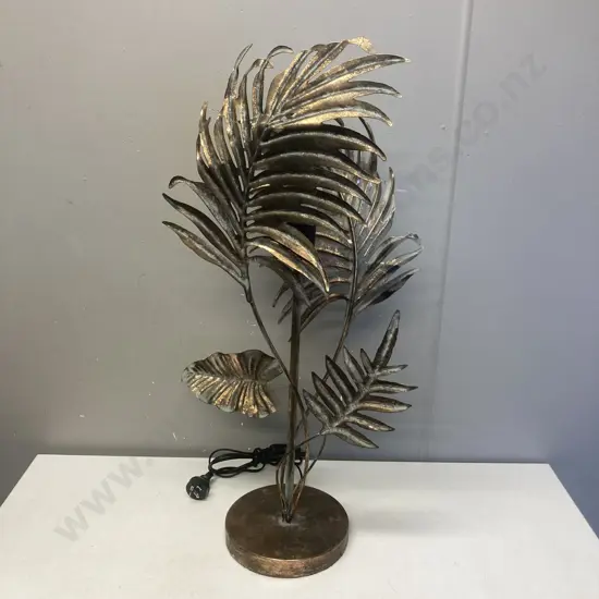 Flax Leaf Table Lamp, Gold Colour Metal. H75cm