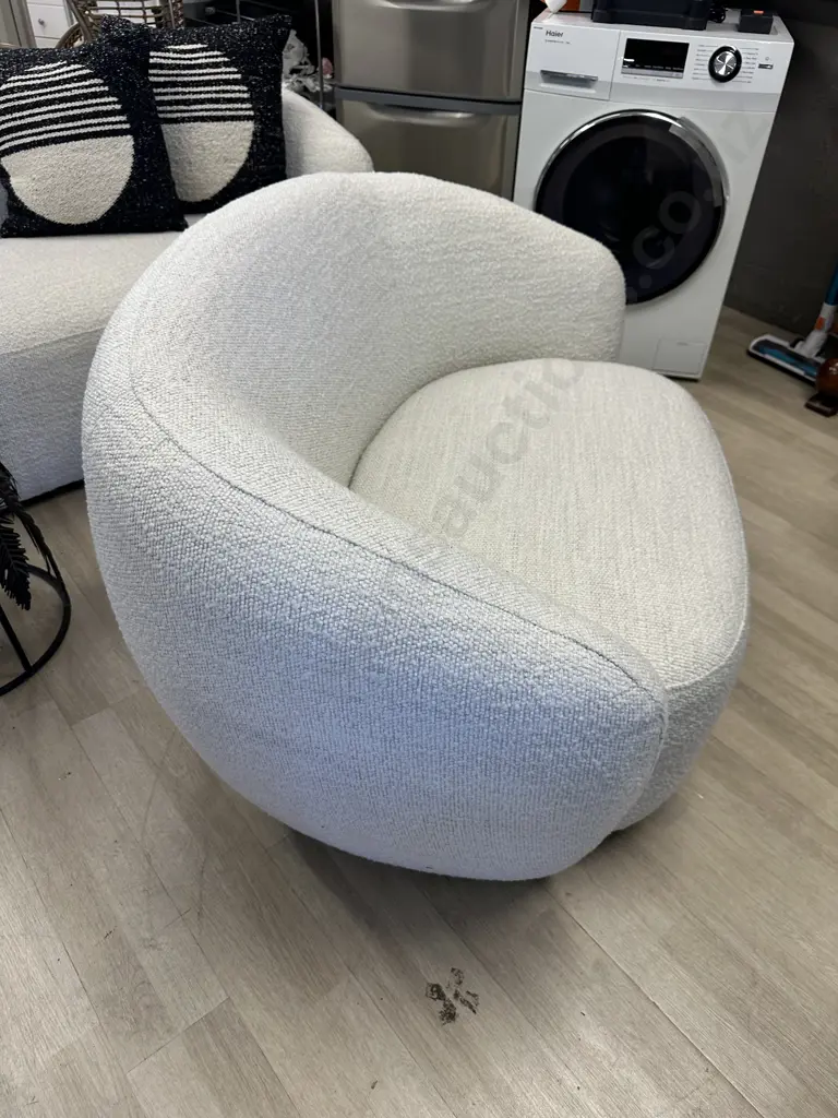 Luca Callie Swivel Chair, Boucle Natural - Ex Farmers (RRP $1999.00) Image 1++