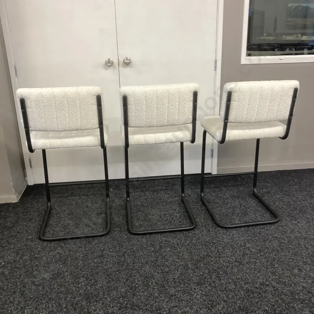 Set of 3 Modway Parity Boucle Ivory Black Counter Stools Image 1++