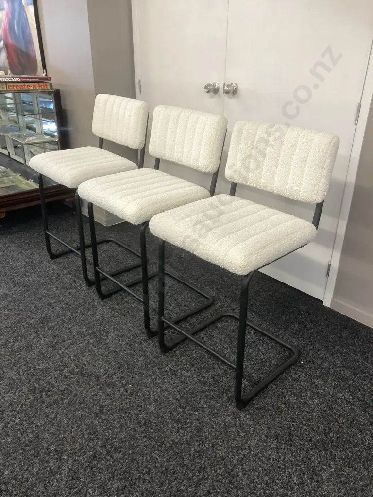 Set of 3 Modway Parity Boucle Ivory Black Counter Stools Image 1++