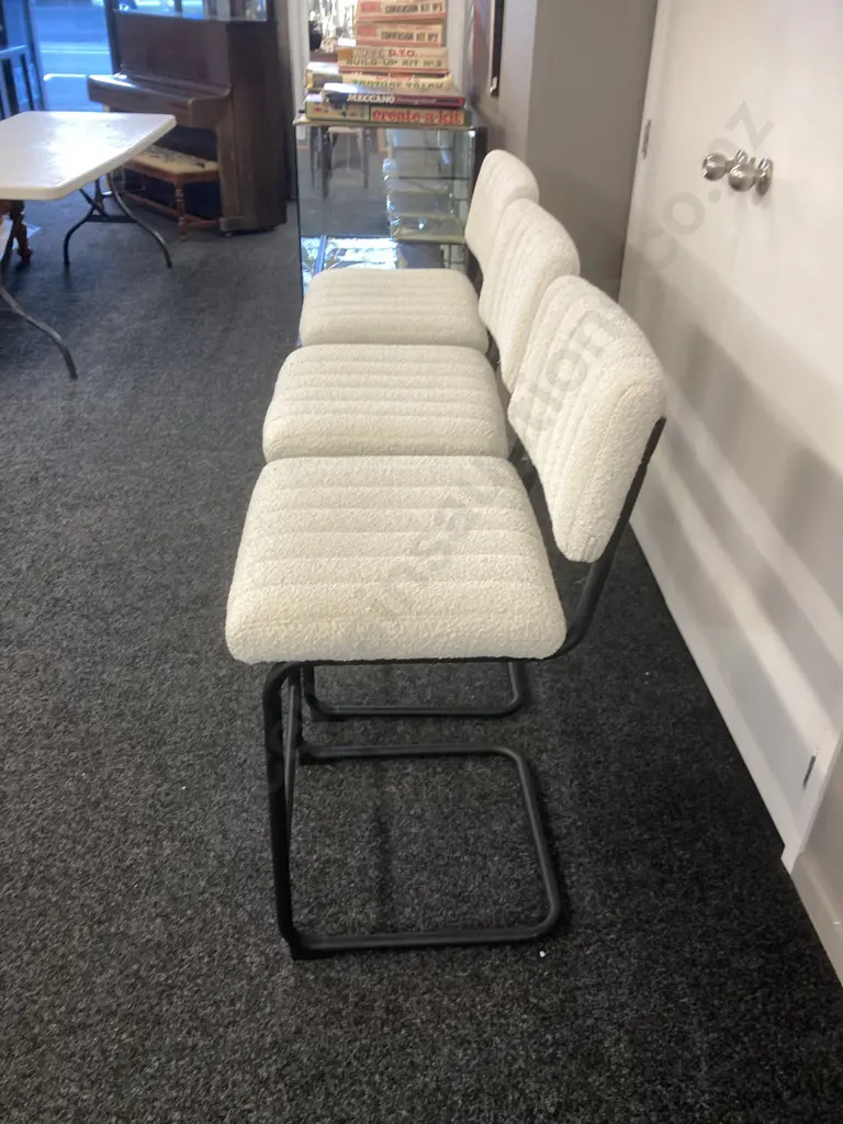 Set of 3 Modway Parity Boucle Ivory Black Counter Stools Image 1++