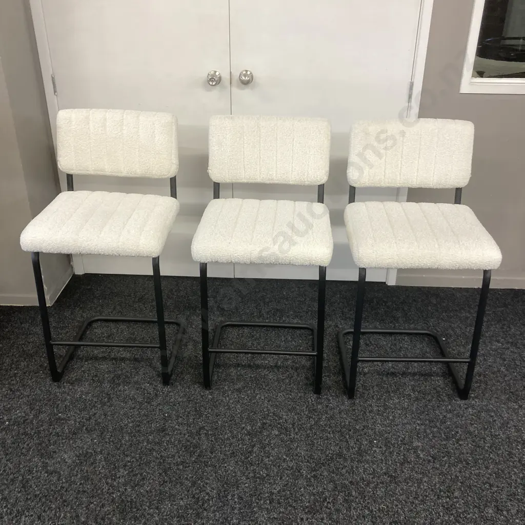 Set of 3 Modway Parity Boucle Ivory Black Counter Stools Image 1++